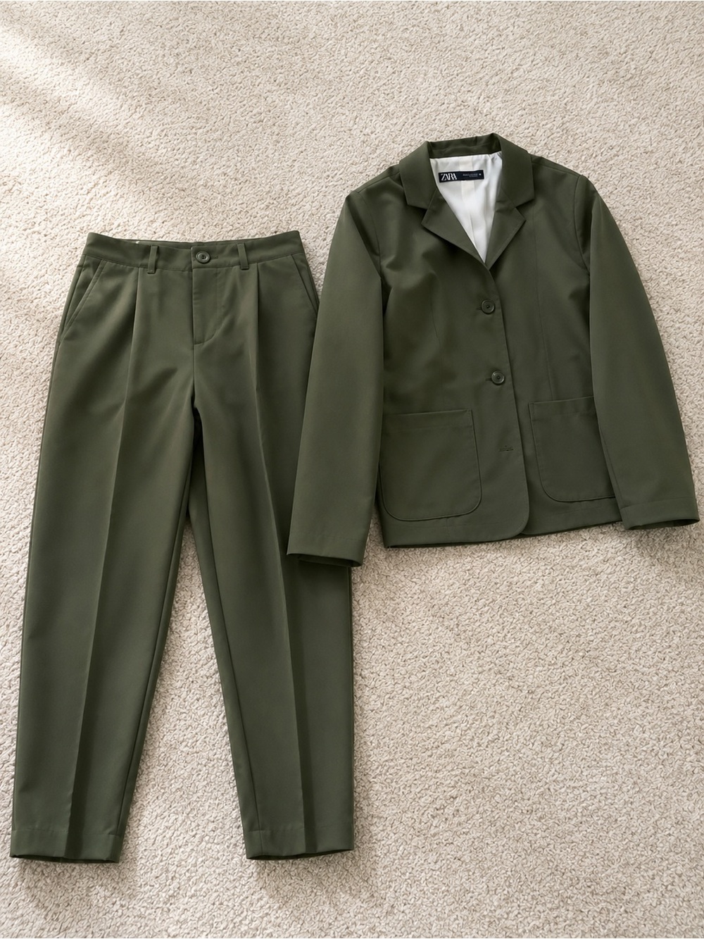 Zara Olive Green Women's Tailored Blazer & Trousers Set